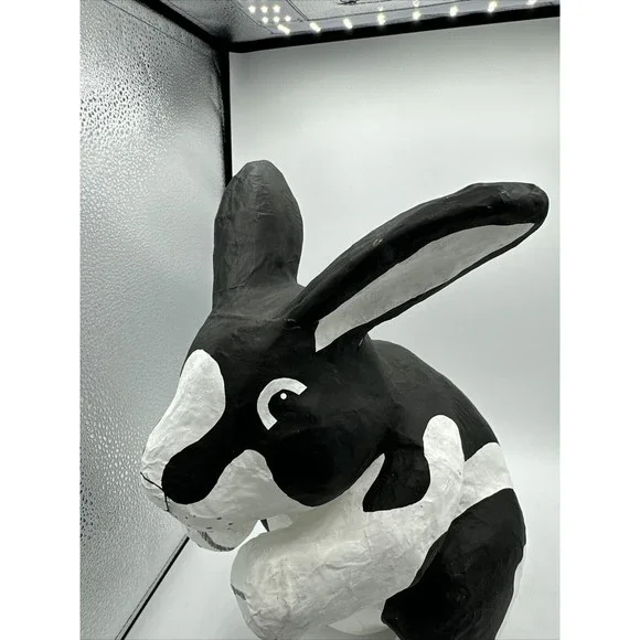 Dept 56 Bunny Rabbit Papier Paper Mache Large Black White Easter RARE - Picture 10 of 16